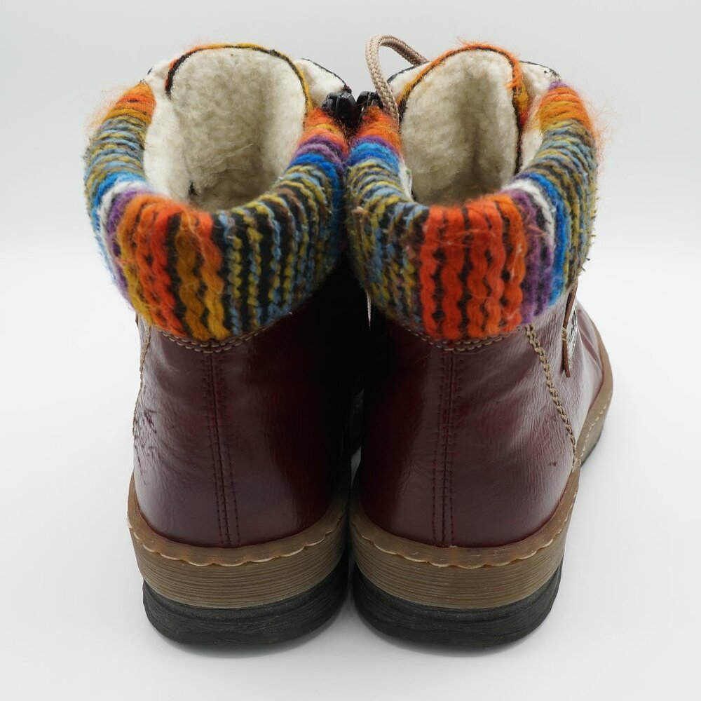 Rieker Felicitas Oxblood Leather Knit Collar Lace-Up Boots - EU 42 / US 10-10.5 - Picture 7 of 10
